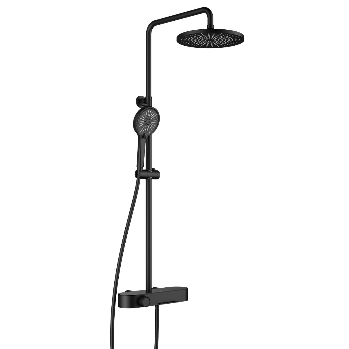 Sistem de dus si cada, 3 functii, baterie Piano Keys, suport obiecte montaj pe perete, otel inoxidabil, Negru Mat, Nero