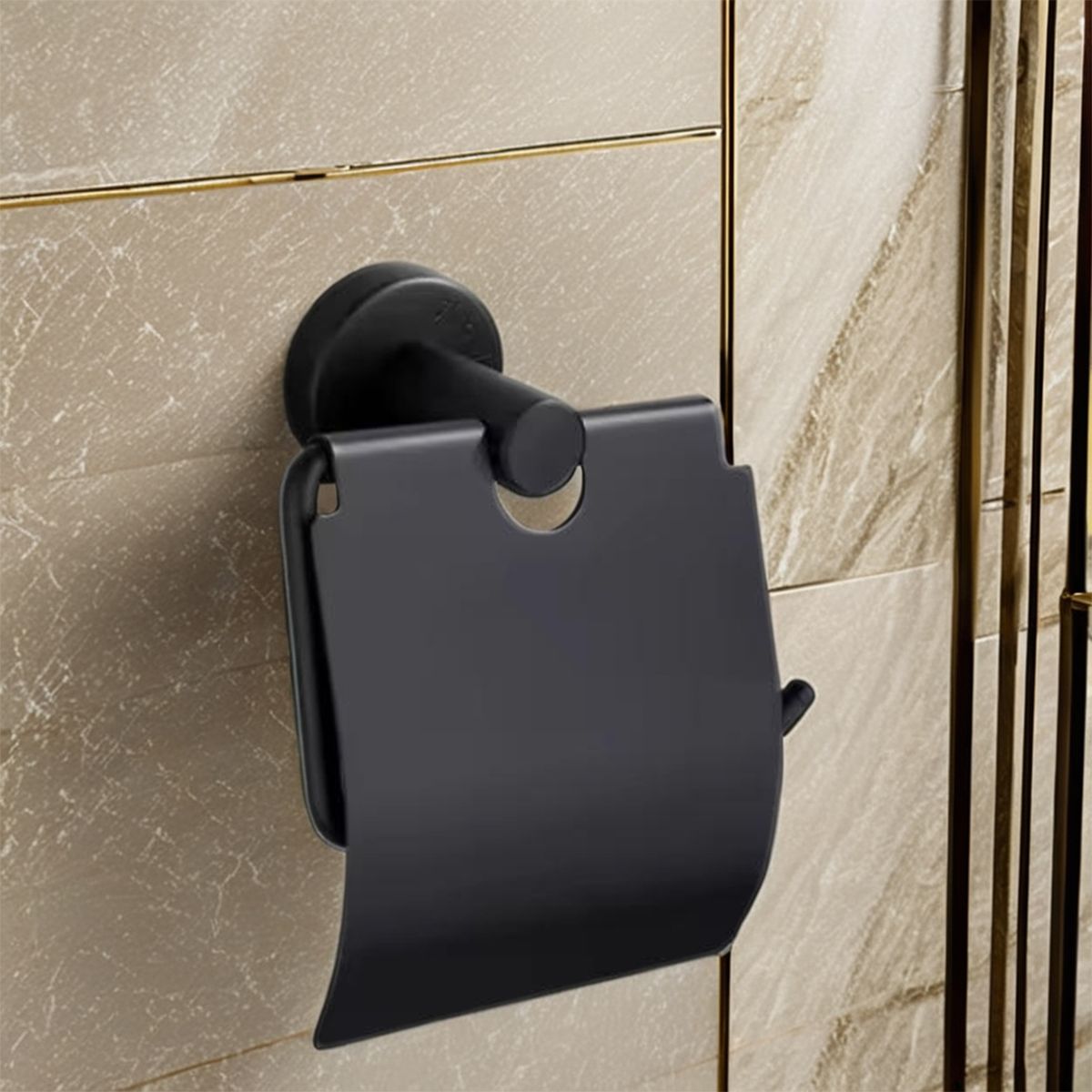 Suport hartie igienica cu clapeta, Negru Mat, otel, design modern, Velvet