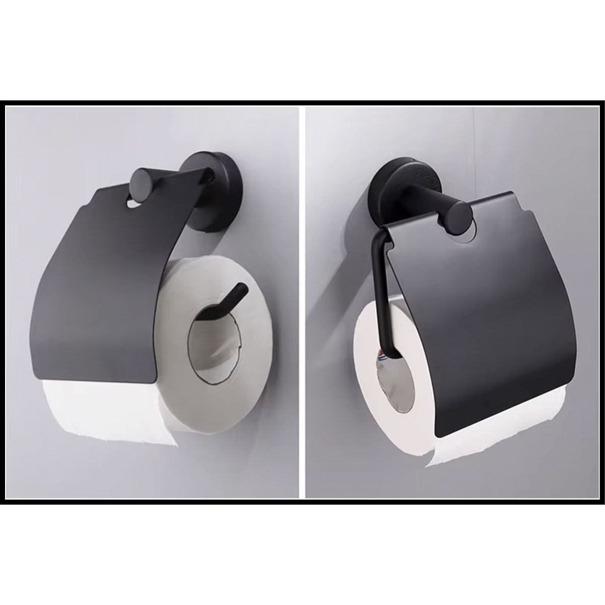 Suport hartie igienica cu clapeta, Negru Mat, otel, design modern, Velvet