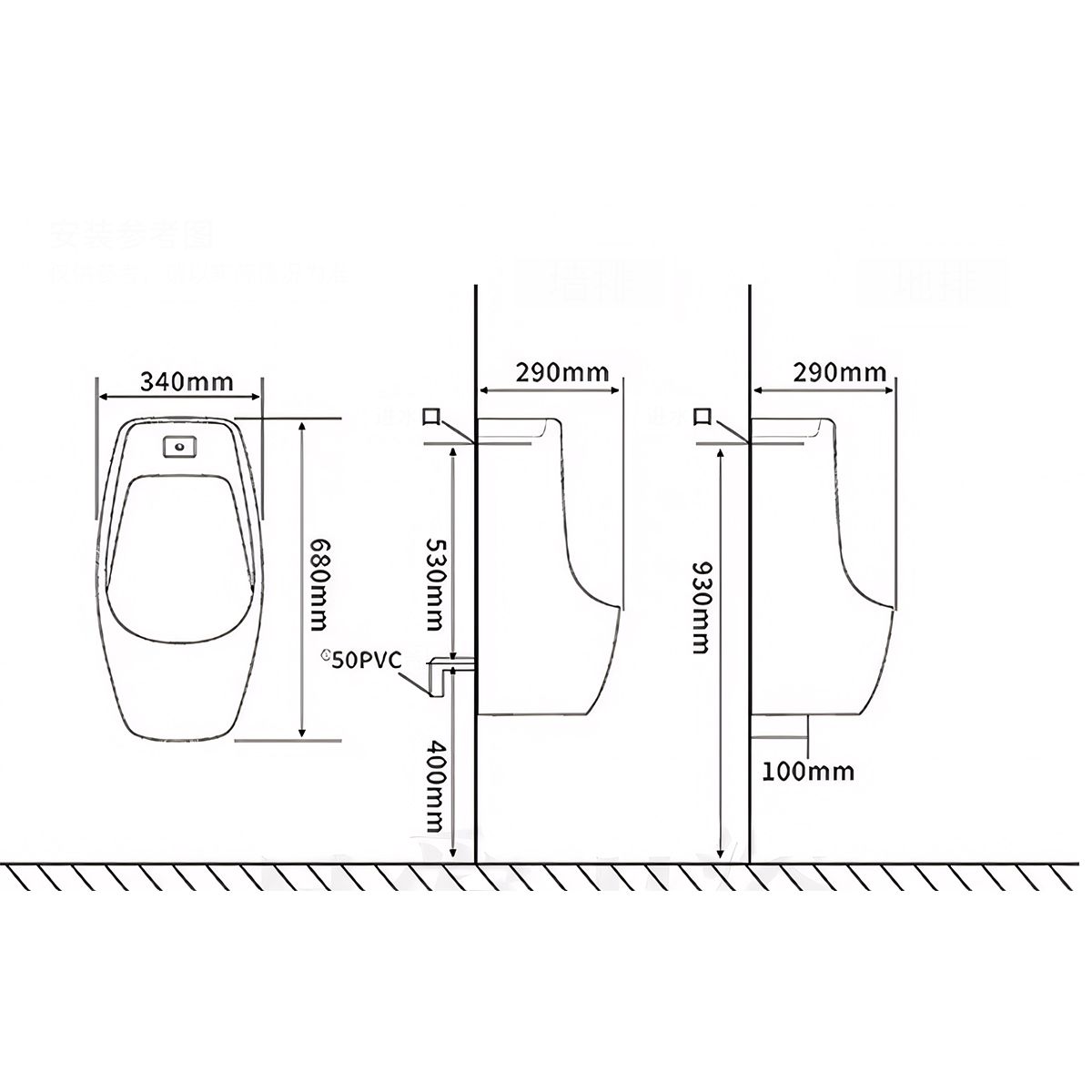 Urinal cu senzor integrat, scurgere in perete sau in podea, 34x29x68 cm, Alb Lucios,Lucente