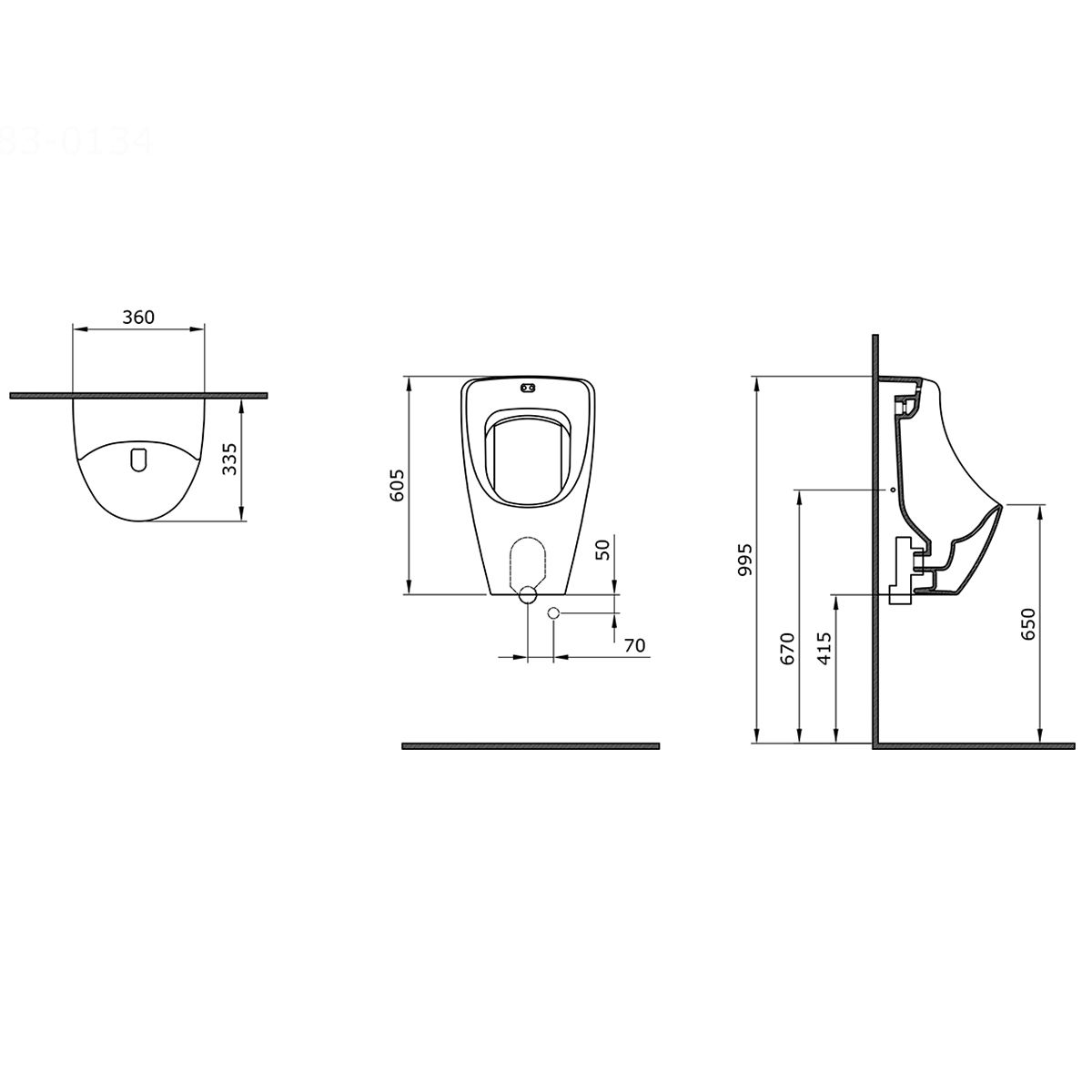 Urinal Diesel cu senzor integrat, montaj suspendat, 36x33x60 cm, negru mat, Royalty Line by Ego