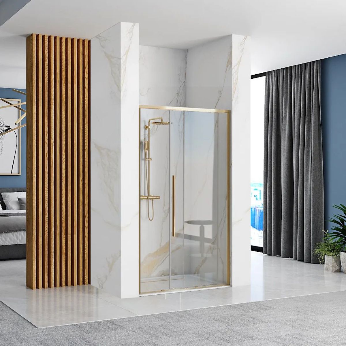 Usa de dus, REA-SOL Gold, 120 cm, Glisanta, Sticla securizata transparenta 6mm