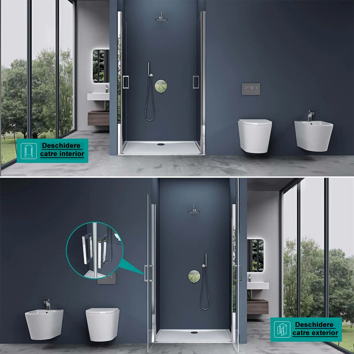 Usa de nisa EGO-24D, sticla securizata 6 mm, Transparenta, Deschidere 180°, 80-85-100-140x195 cm, tratament Nano Easy Clean