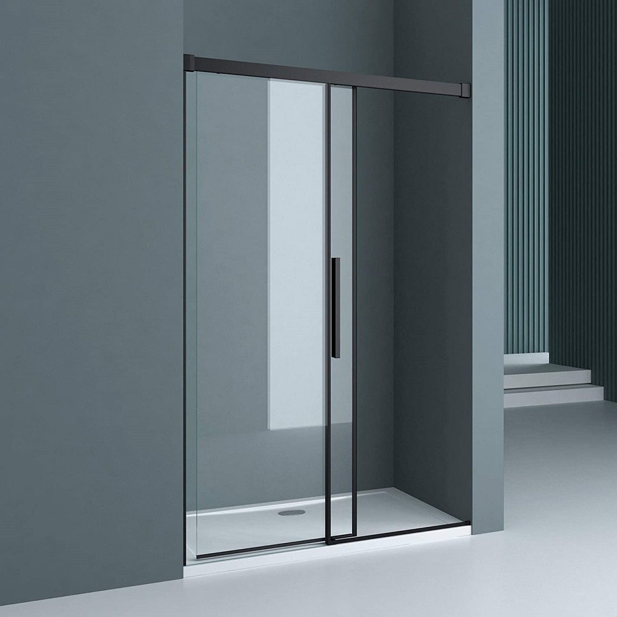 Usa dus Ego 12, negru mat, 100-120-140 x 195 cm, Glisanta, sticla securizata 6 mm, Nano Easy Clean