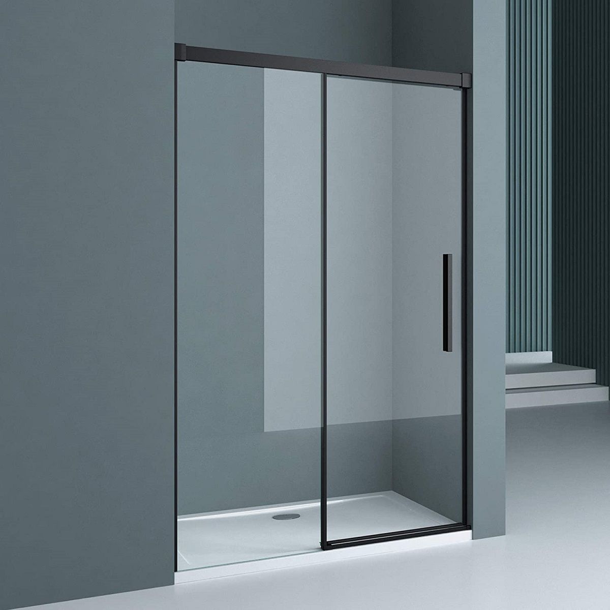 Usa dus Ego 12, negru mat, 100-120-140 x 195 cm, Glisanta, sticla securizata 6 mm, Nano Easy Clean
