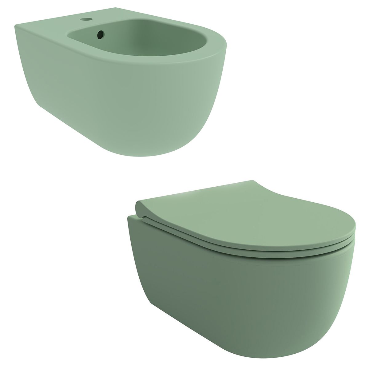 Vas bideu Verde Mint Mat, Power Colour, 49x36 cm , montaj suspendat, cu preaplin, Molis