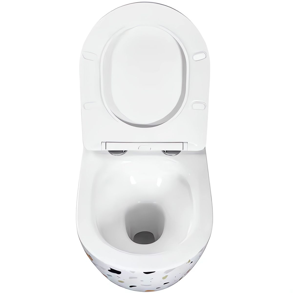 Vas Wc, Alb Terazzo, Rimless, 48x37 cm, montaj suspendat, capac Duroplast slim, ceramica sanitara, Ben