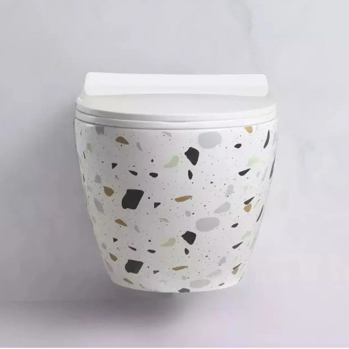 Vas Wc, Alb Terazzo, Rimless, 48x37 cm, montaj suspendat, capac Duroplast slim, ceramica sanitara, Ben