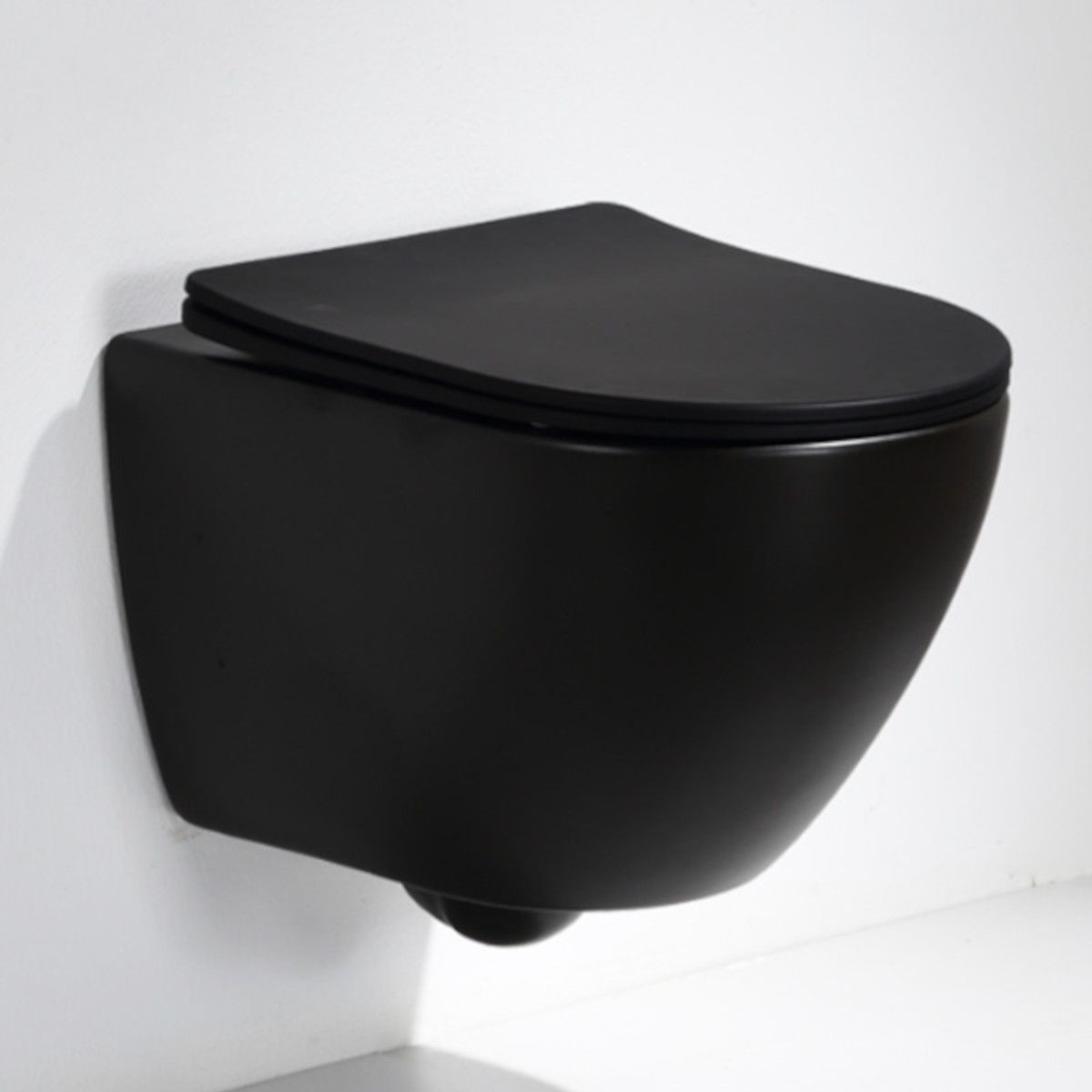 Vas Wc Ben, Negru Lucios, Rimless, 49x37 cm, montaj suspendat, capac Duroplast, ceramica sanitara