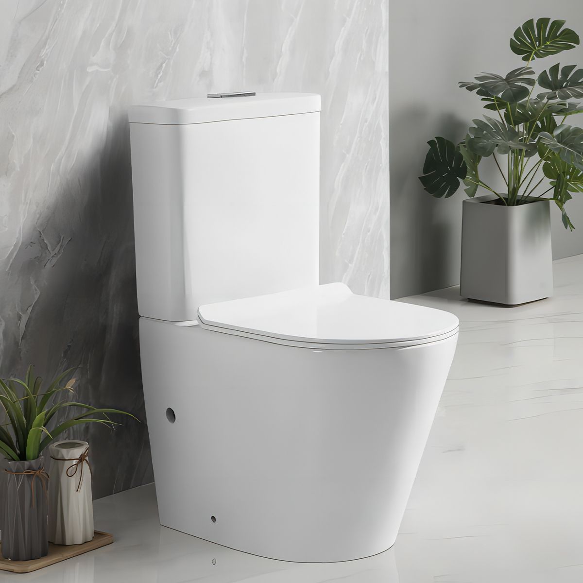 Vas WC EGO Dario Rimless, rezervor inclus, 2 piese, Alb Lucios, 60x36 cm, montaj podea, capac duroplast slim soft-close inclus