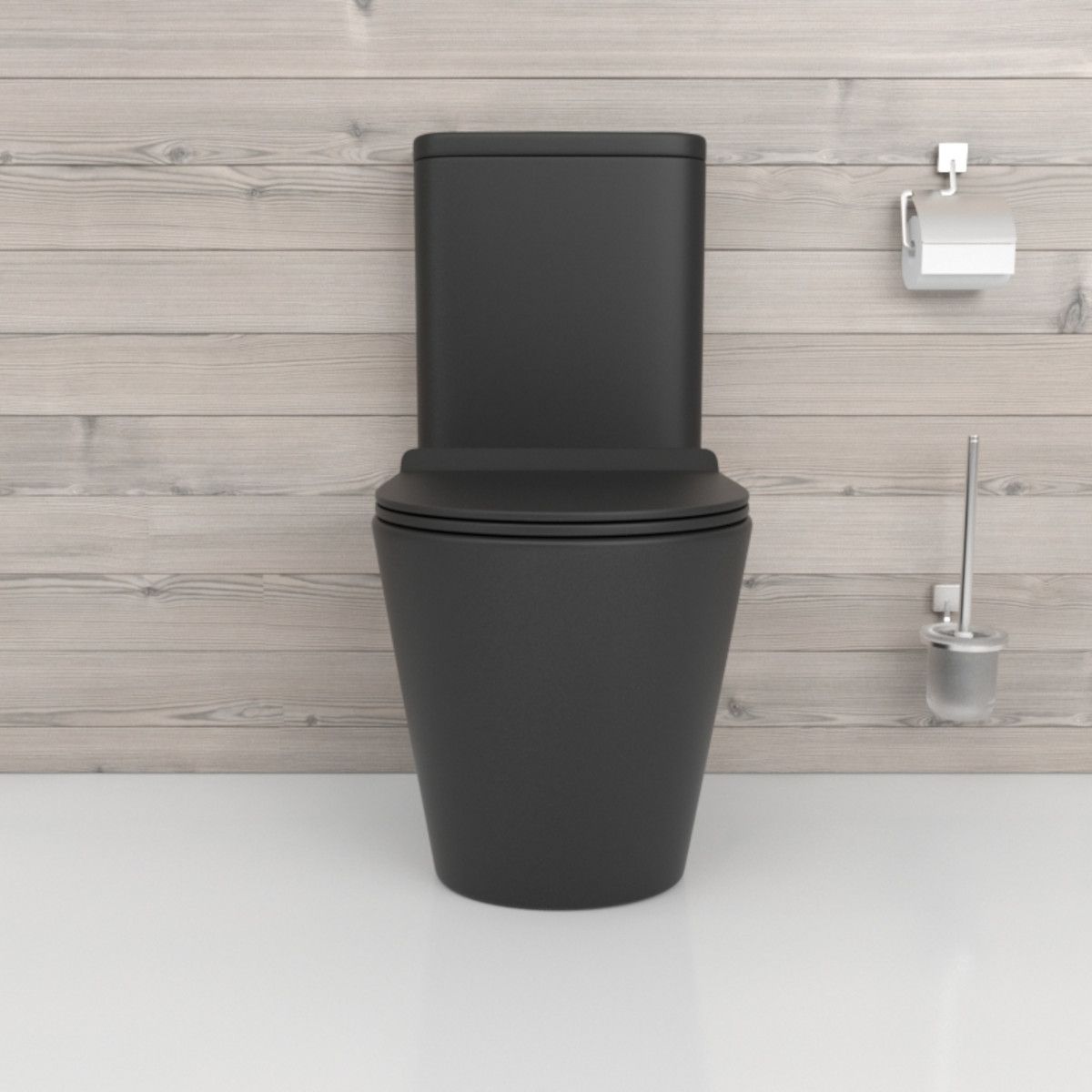 Vas WC EGO Dario Rimless, rezervor inclus, 2 piese, Negru mat, Power Colour, montaj podea, capac duroplast slim soft-close