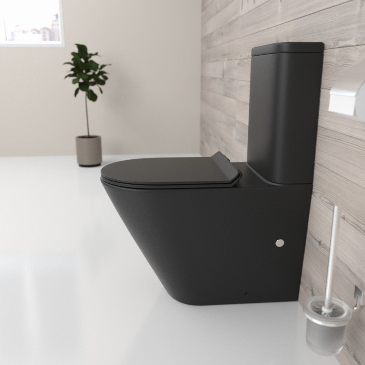 Vas WC EGO Dario Rimless, rezervor inclus, 2 piese, Negru mat, Power Colour, montaj podea, capac duroplast slim soft-close