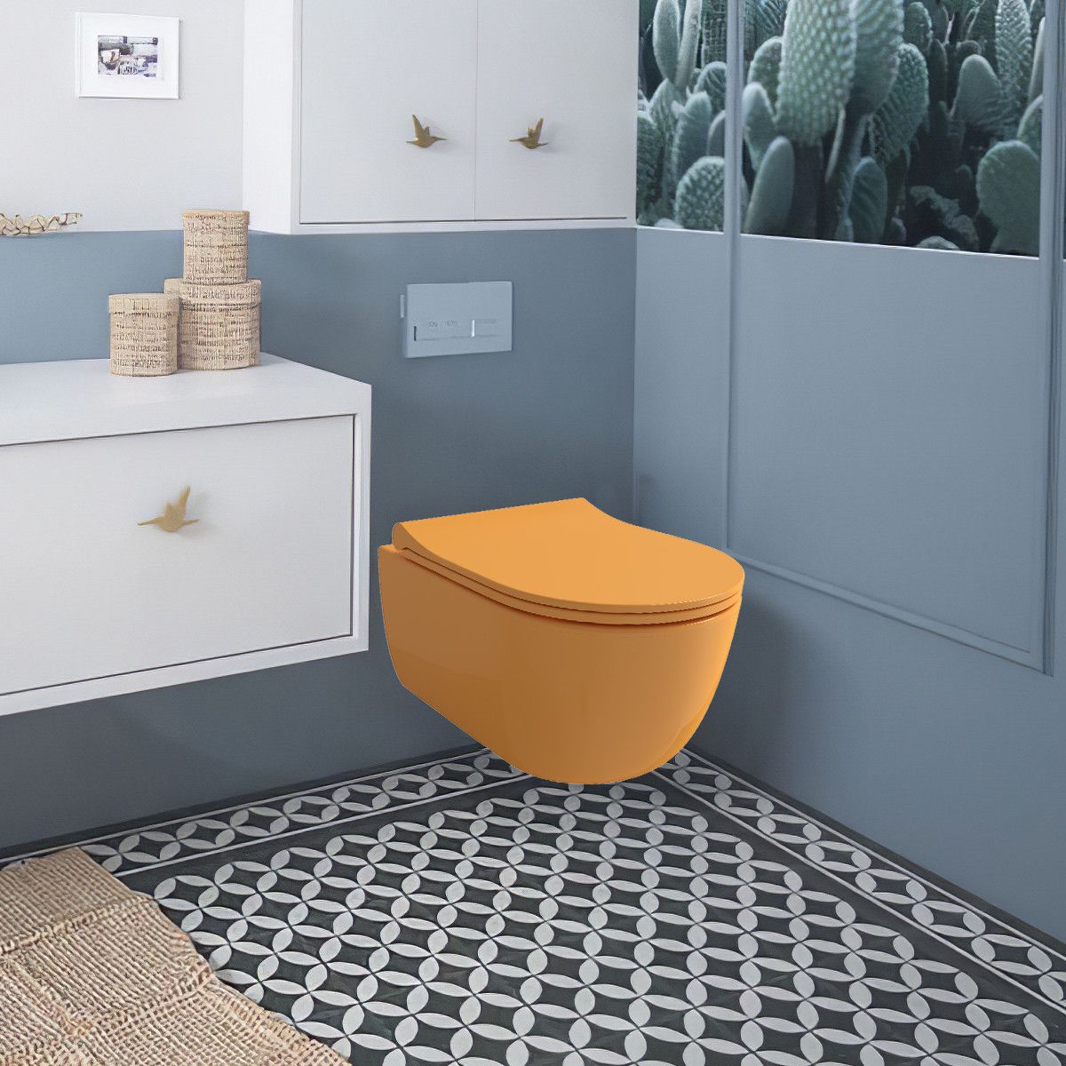 Vas WC EGO Michael Rimless, 49x36 cm, Mandarin Lucios, montaj suspendat, capac duroplast soft-close easy off