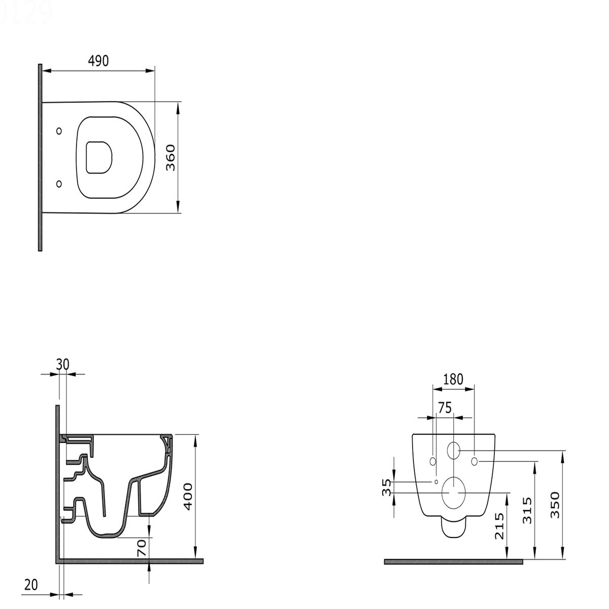 Vas WC EGO Michael Rimless, 49x36 cm, Negru Lucios, montaj suspendat, capac duroplast soft-close easy off