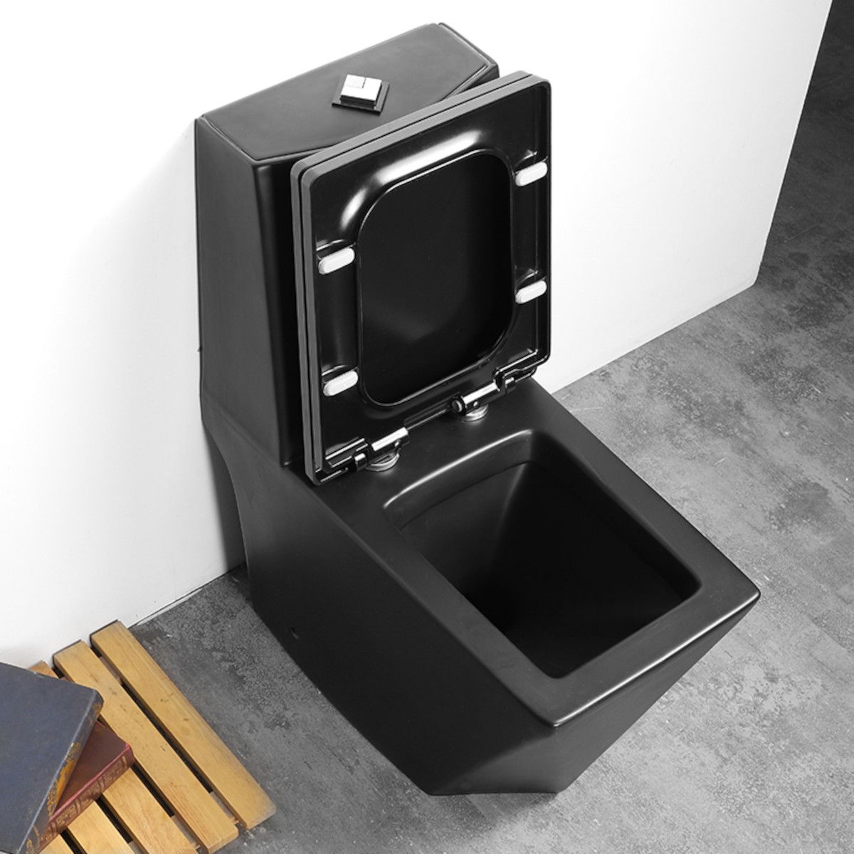 Vas WC Enrico, SifonFlush, Negru Mat, Power color, 68x37 cm, Rezervor Inclus, montaj podea, capac cu soft-close inclus