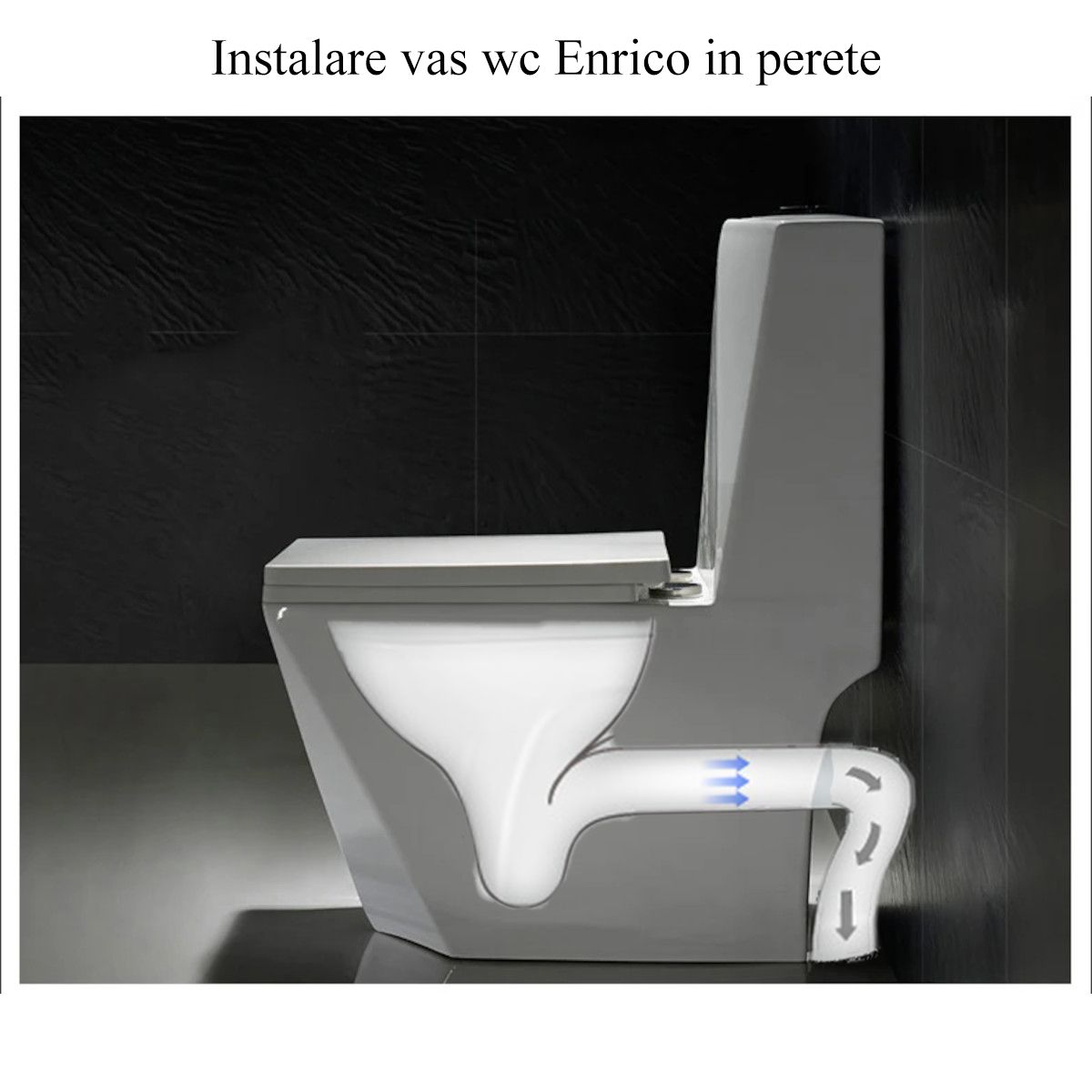 Vas WC Enrico, SifonFlush, Negru Mat, Power color, 68x37 cm, Rezervor Inclus, montaj podea, capac cu soft-close inclus