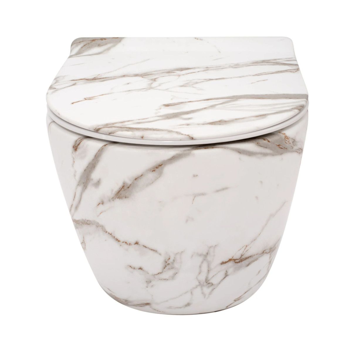 Vas Wc, finisaj marmura, Rimless, 49x37 cm, montaj suspendat, capac cu Soft-Close, ceramica sanitara, Ben