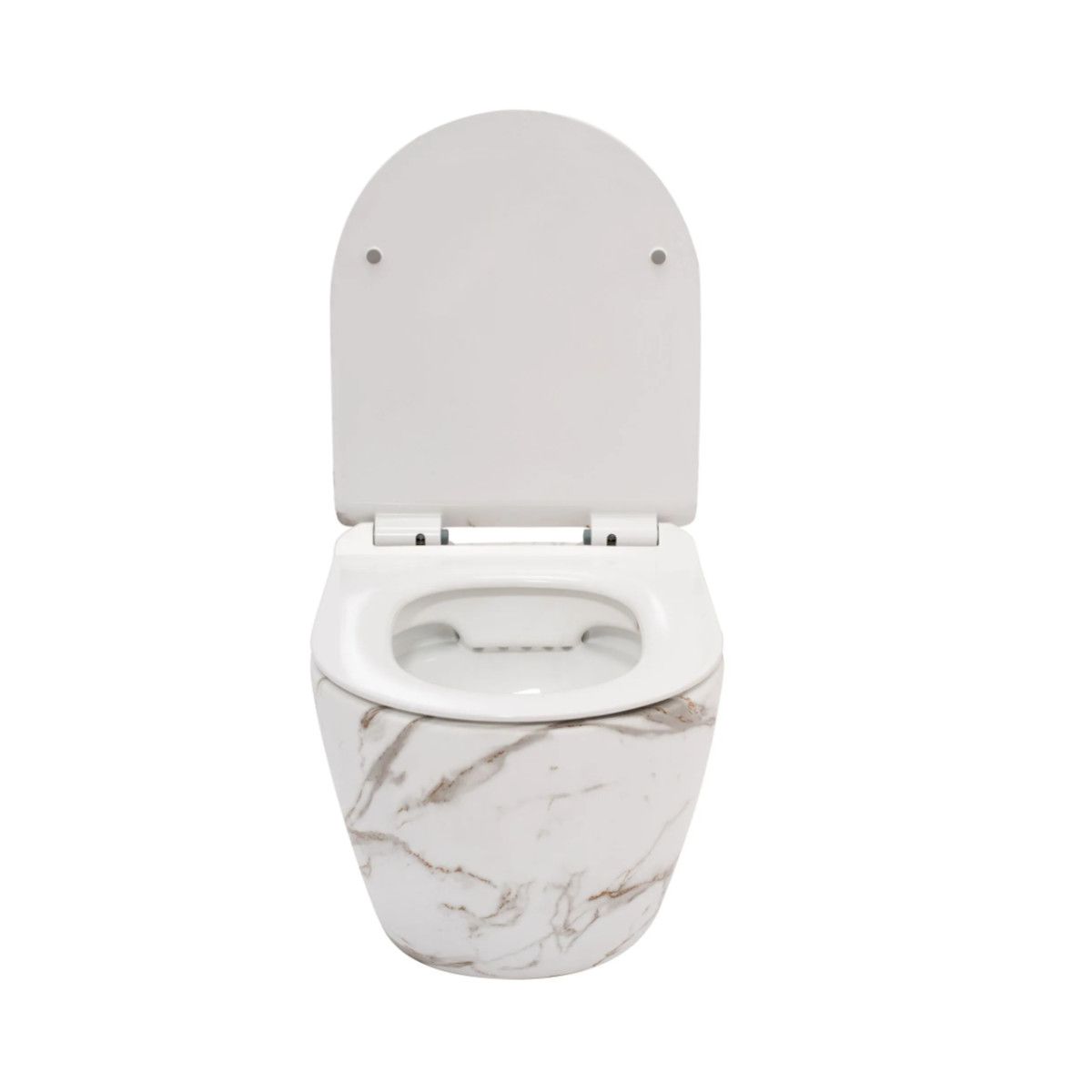 Vas Wc, finisaj marmura, Rimless, 49x37 cm, montaj suspendat, capac cu Soft-Close, ceramica sanitara, Ben