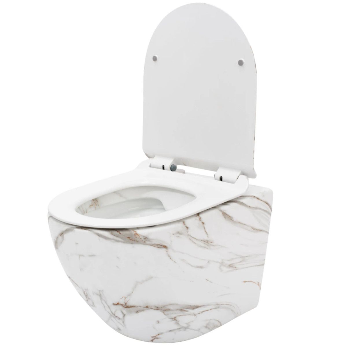 Vas Wc, finisaj marmura, Rimless, 49x37 cm, montaj suspendat, capac cu Soft-Close, ceramica sanitara, Ben