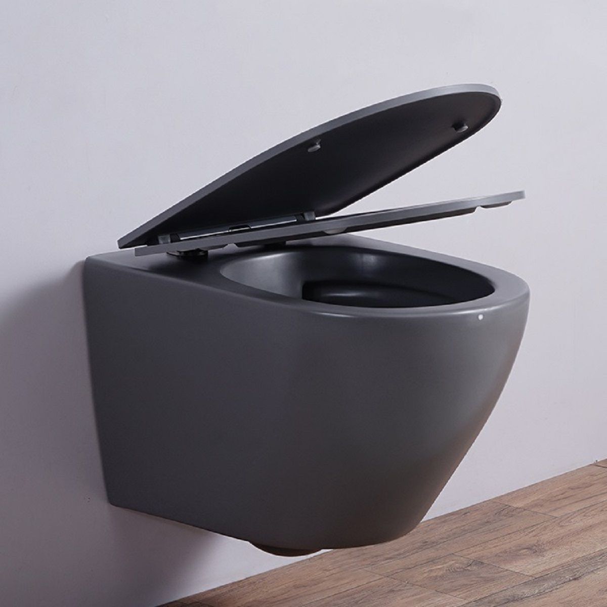 Vas Wc, Gri Mat, Power Color, Rimless, 49x37 cm, montaj suspendat, capac Duroplast, ceramica sanitara, Ben