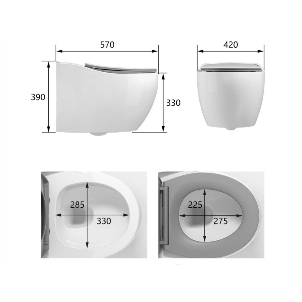 Vas WC Jennifer Rimless, Negru Mat, Power Colour, montaj suspendat, capac cu soft-close