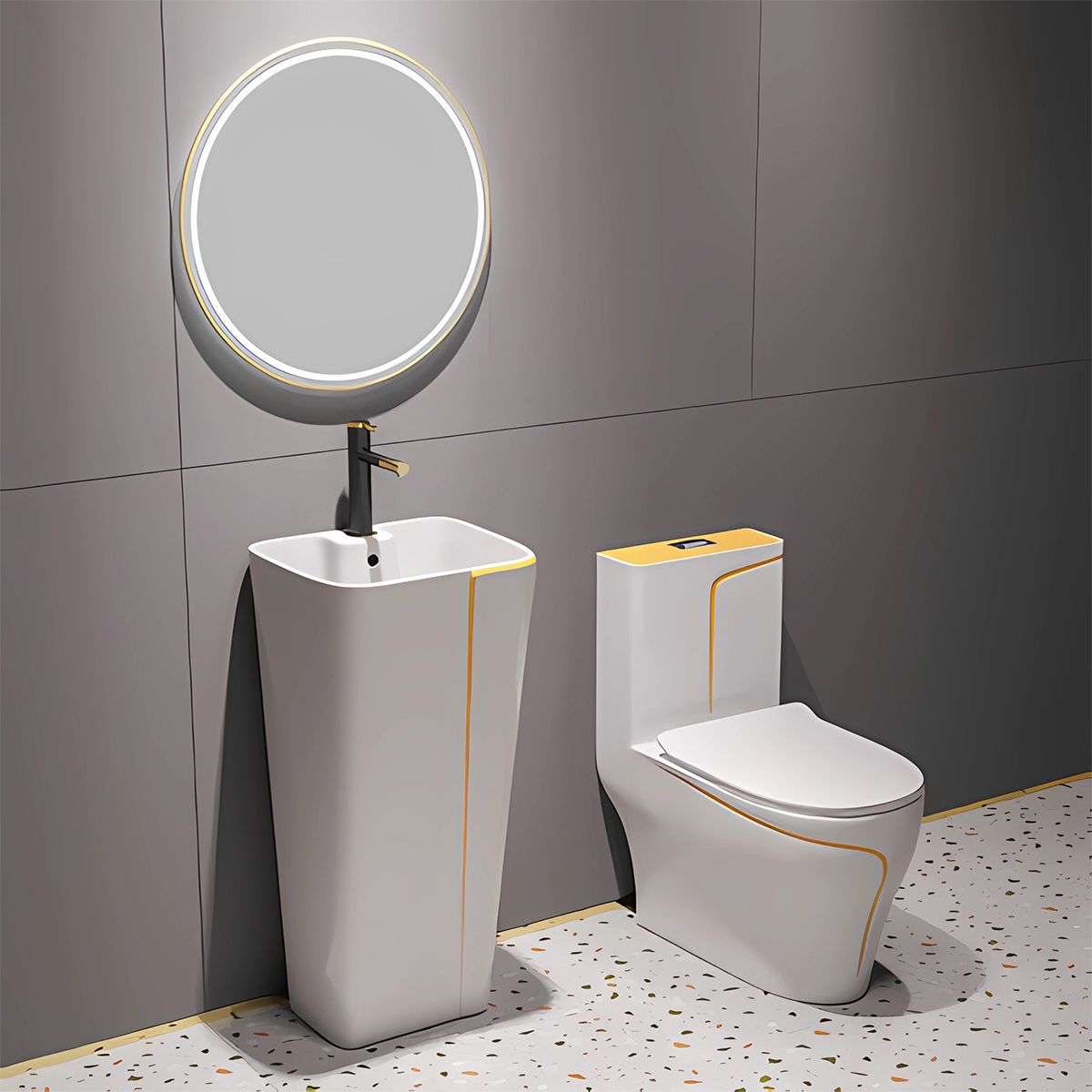 Vas WC Lazio, 70x37 cm, rezervor inclus, Alb Gold Line, montaj podea, capac cu soft-close inclus, Royalty Line by Ego