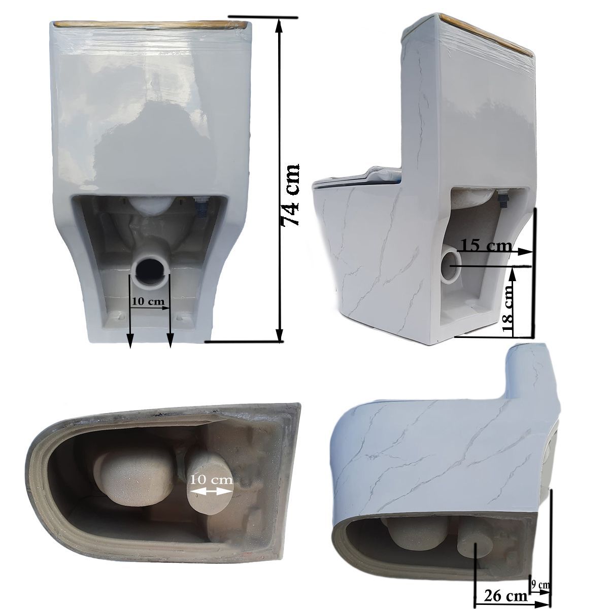 Vas WC Lazio Albastru Terrazo, Rimless, SifonFlush, 69x39 cm, Rezervor Inclus, montaj podea, capac inclus, Royalty Line by Ego