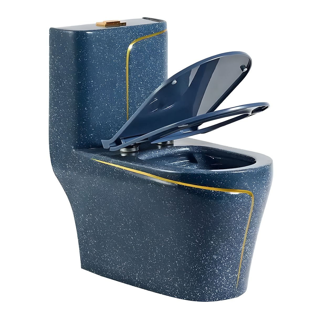Vas WC Lazio Albastru Terrazo, Rimless, SifonFlush, 69x39 cm, Rezervor Inclus, montaj podea, capac inclus, Royalty Line by Ego