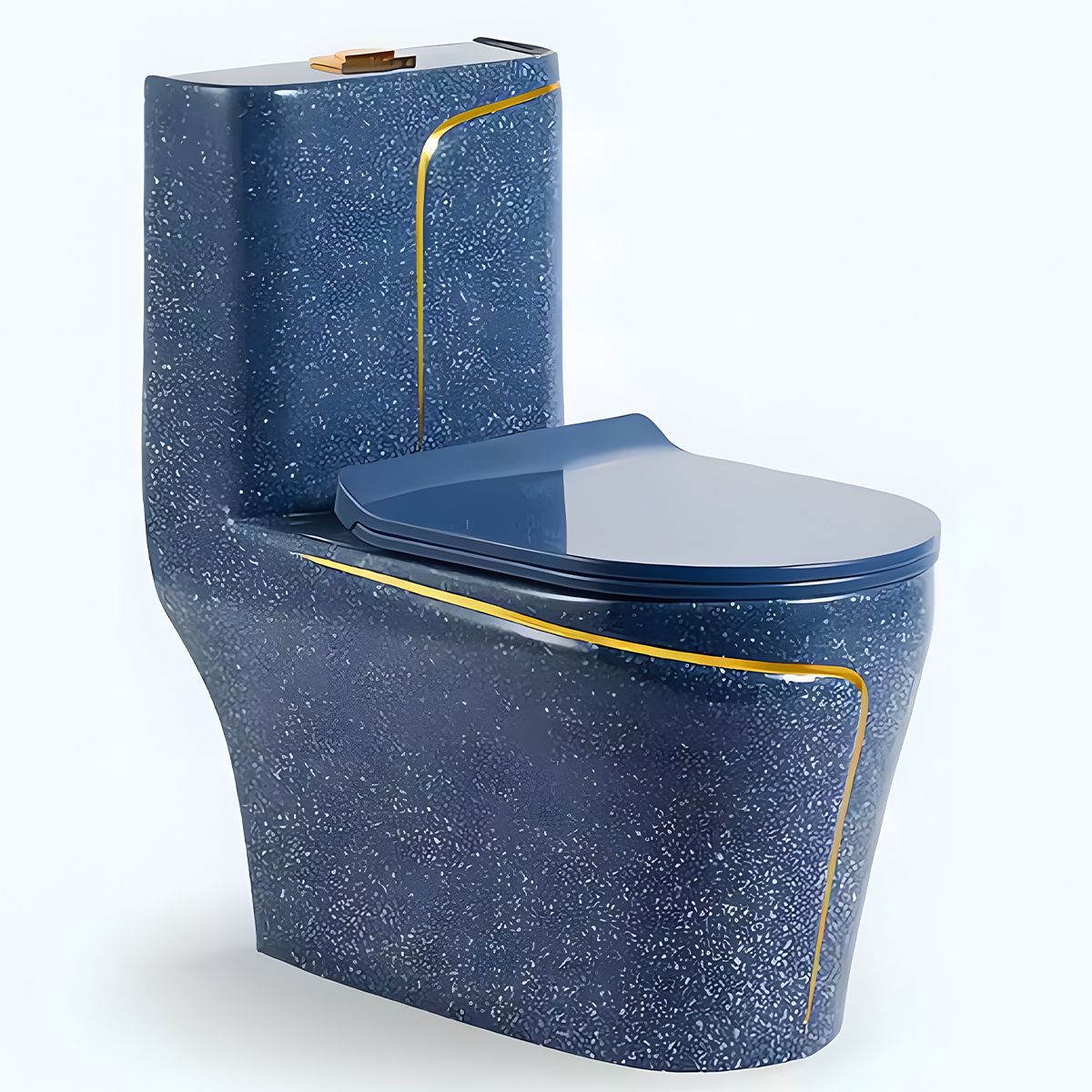 Vas WC Lazio Albastru Terrazo, Rimless, SifonFlush, 69x39 cm, Rezervor Inclus, montaj podea, capac inclus, Royalty Line by Ego