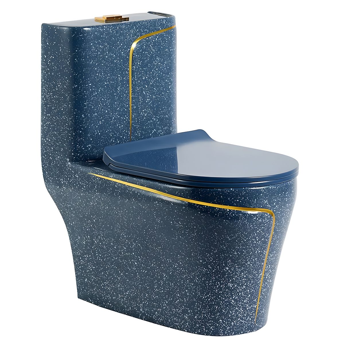 Vas WC Lazio Albastru Terrazo, Rimless, SifonFlush, 69x39 cm, Rezervor Inclus, montaj podea, capac inclus, Royalty Line by Ego