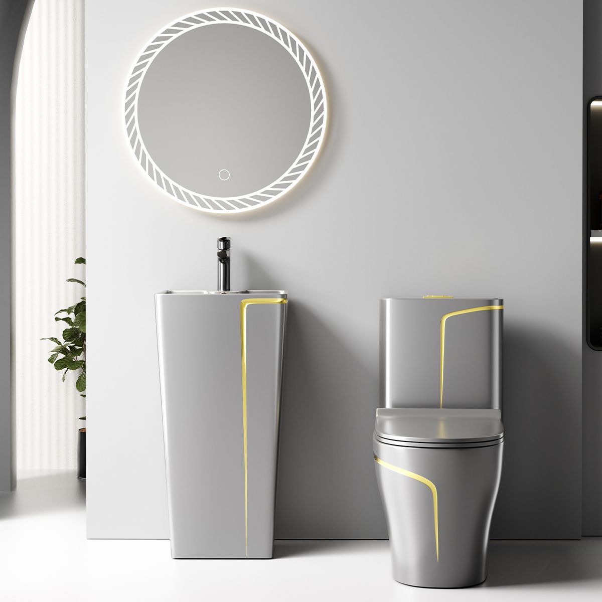 Vas WC Lazio Grey Rimless, 70x37 cm, Rezervor Inclus, montaj podea, capac cu soft-close inclus, Royalty Line by Ego