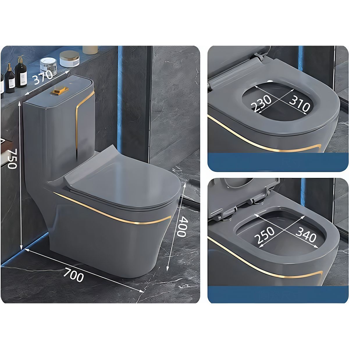 Vas WC Lazio Grey Rimless, 70x37 cm, Rezervor Inclus, montaj podea, capac cu soft-close inclus, Royalty Line by Ego