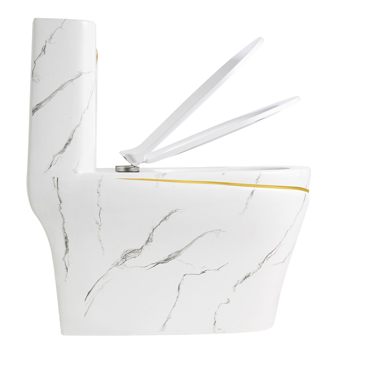 Vas WC Lazio Marble Rimless, 70x37 cm, Rezervor Inclus, Alb, montaj podea, capac cu soft-close inclus, Royalty Line by Ego