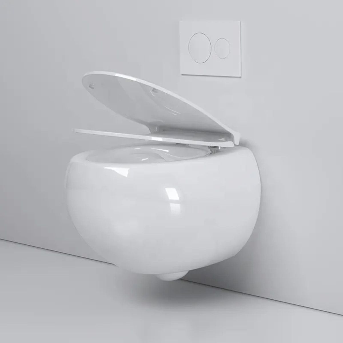 Vas wc, montaj suspendat, Rimless,  Alb Lucios, 47x45 cm, ceramica santiara, capac duroplast cu Soft Close, Roli