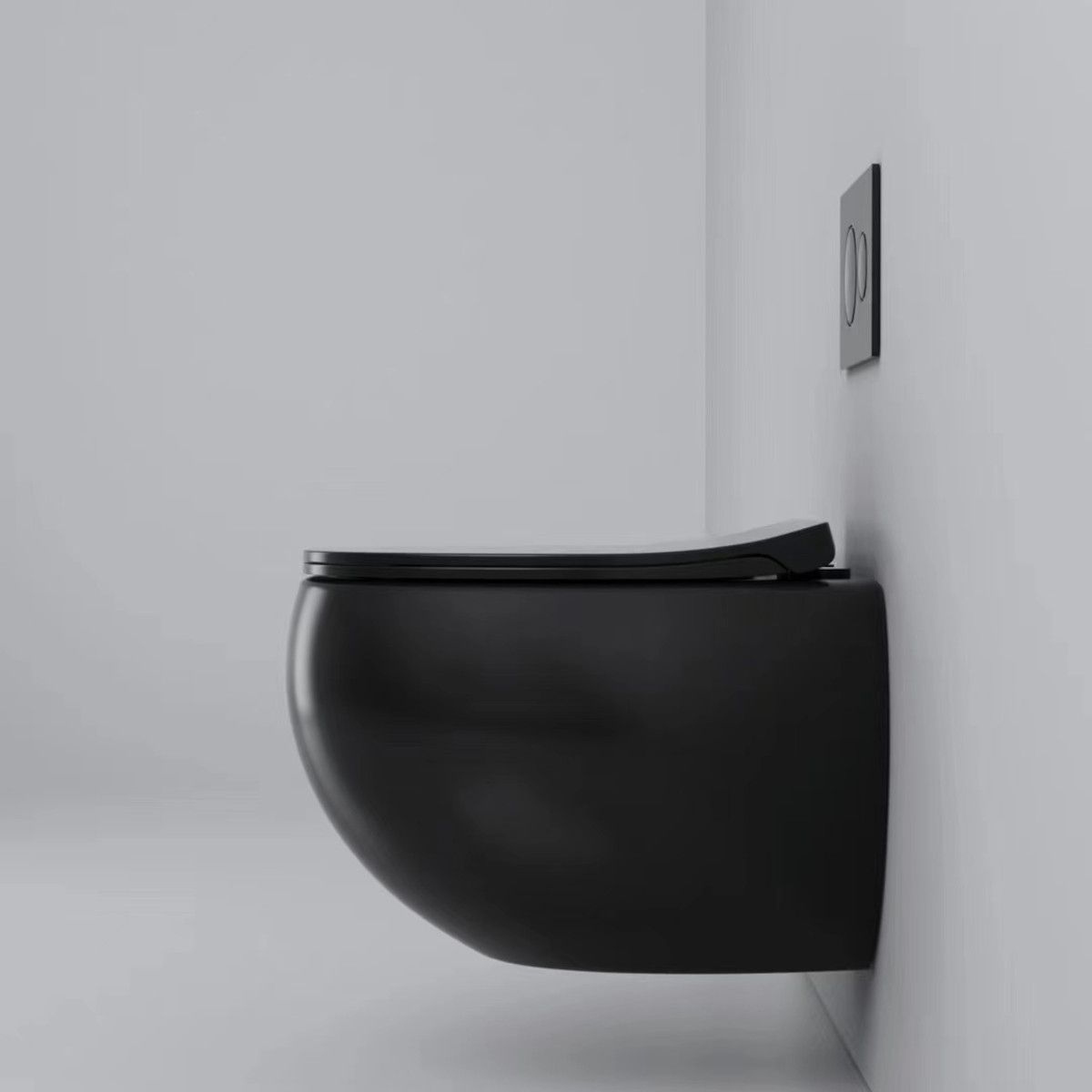 Vas wc, montaj suspendat, Rimless, Negru Mat, Power colour, 47x45 cm, ceramica santiara, capac duroplast cu Soft Close, Roli