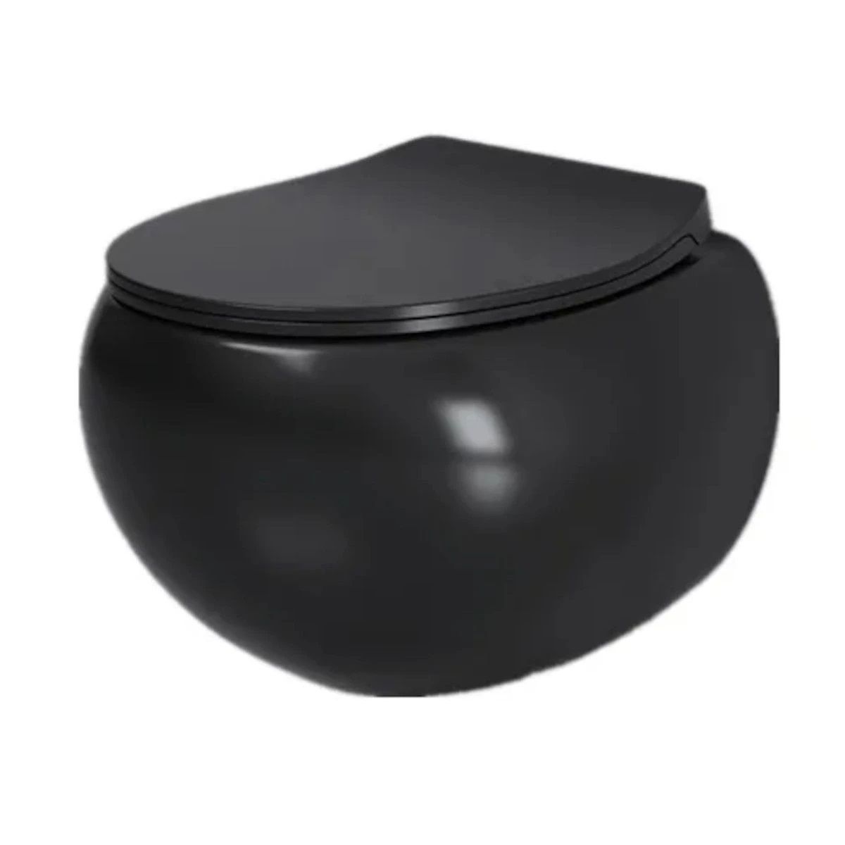 Vas wc, montaj suspendat, Rimless, Negru Mat, Power colour, 47x45 cm, ceramica santiara, capac duroplast cu Soft Close, Roli