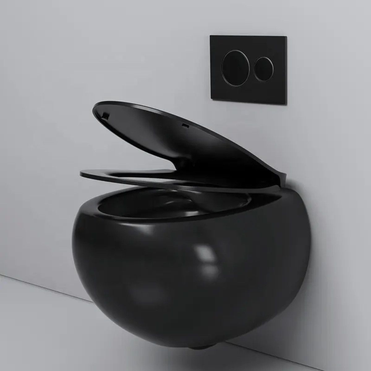 Vas wc, montaj suspendat, Rimless, Negru Mat, Power colour, 47x45 cm, ceramica santiara, capac duroplast cu Soft Close, Roli