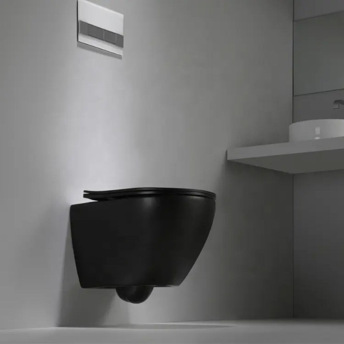 Vas Wc, Negru Mat, Power Color, Rimless, 49x37 cm, montaj suspendat, capac Duroplast, ceramica sanitara, Ben