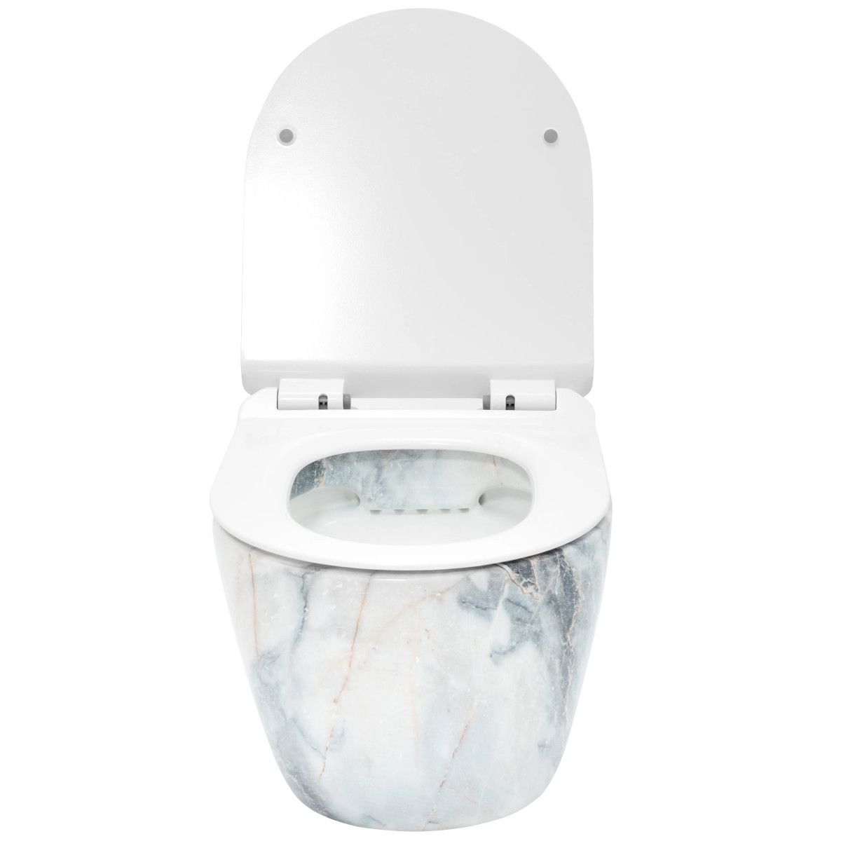 Vas Wc REA-Carlo Slim Granit Shiny Rimless, finisaj granit, Capac Duroplast, ceramica sanitara, montaj suspendat, 49x37 cm