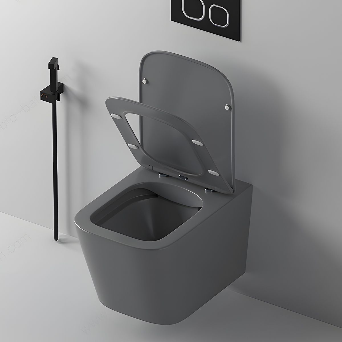 Vas WC Rimless, Gri Mat, Power Color,  montaj suspendat, capac duroplast slim soft-close inclus, Alfonso