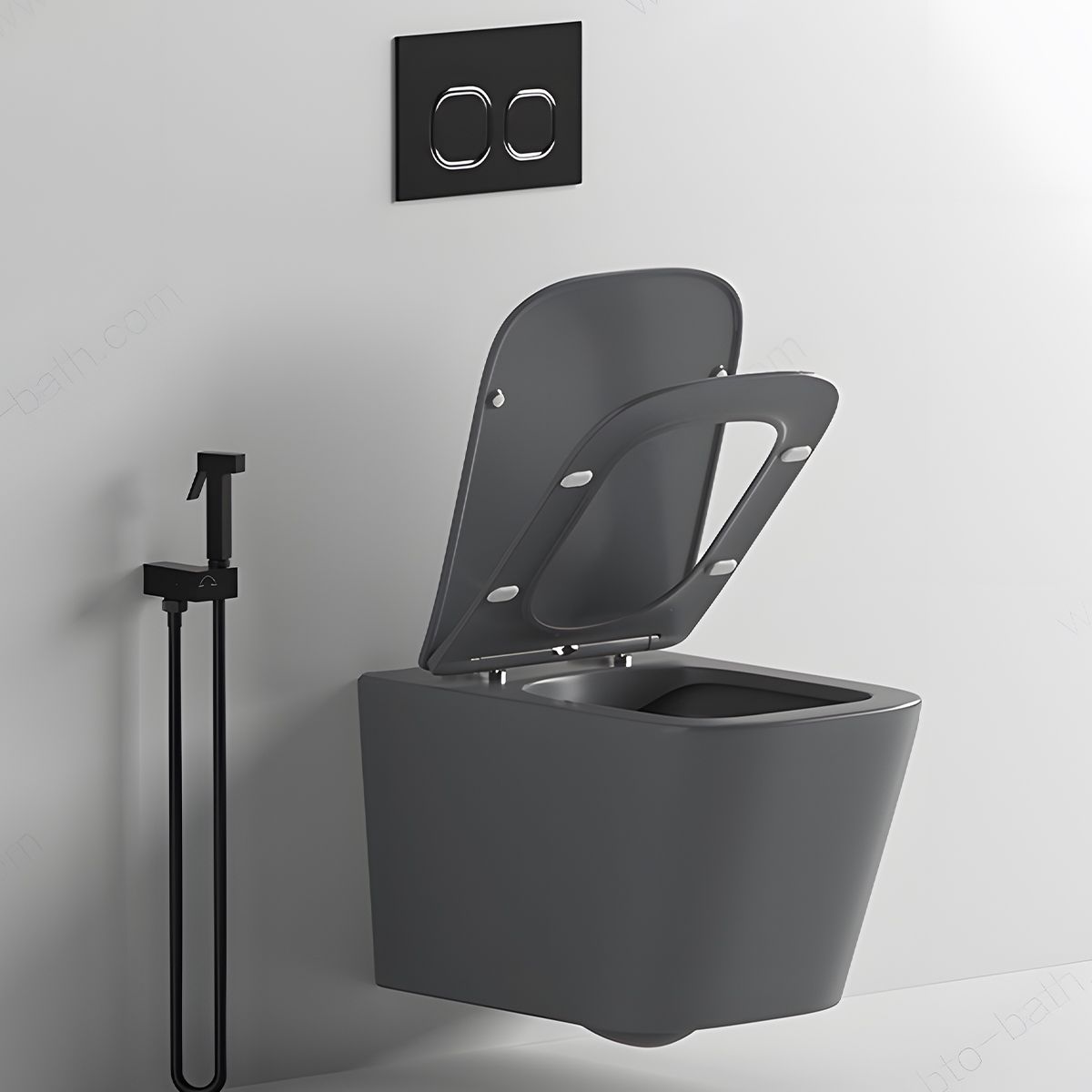 Vas WC Rimless, Gri Mat, Power Color,  montaj suspendat, capac duroplast slim soft-close inclus, Alfonso