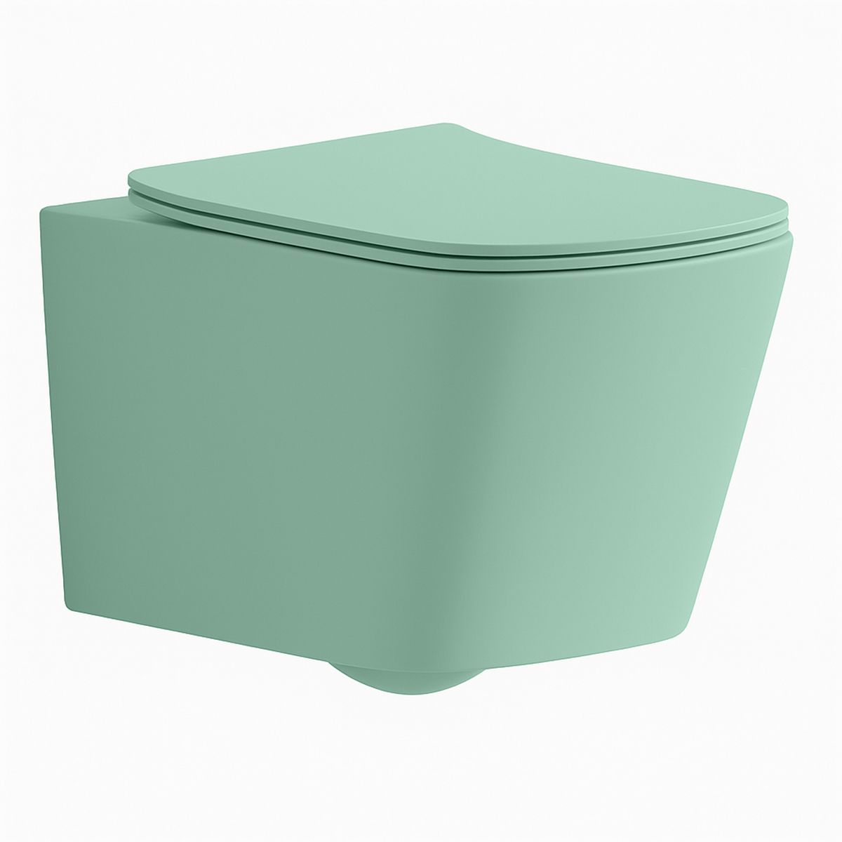 Vas WC Rimless, Verde Mint Mat, Power Color,  montaj suspendat, capac duroplast slim soft-close inclus, Alfonso
