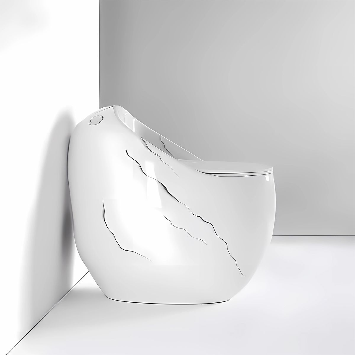 Vas WC Santa Rimless, rezervor incorporat,  Alb Lucios, finisaj Marble, montaj podea, capac cu soft-close, Royalty Line by Ego