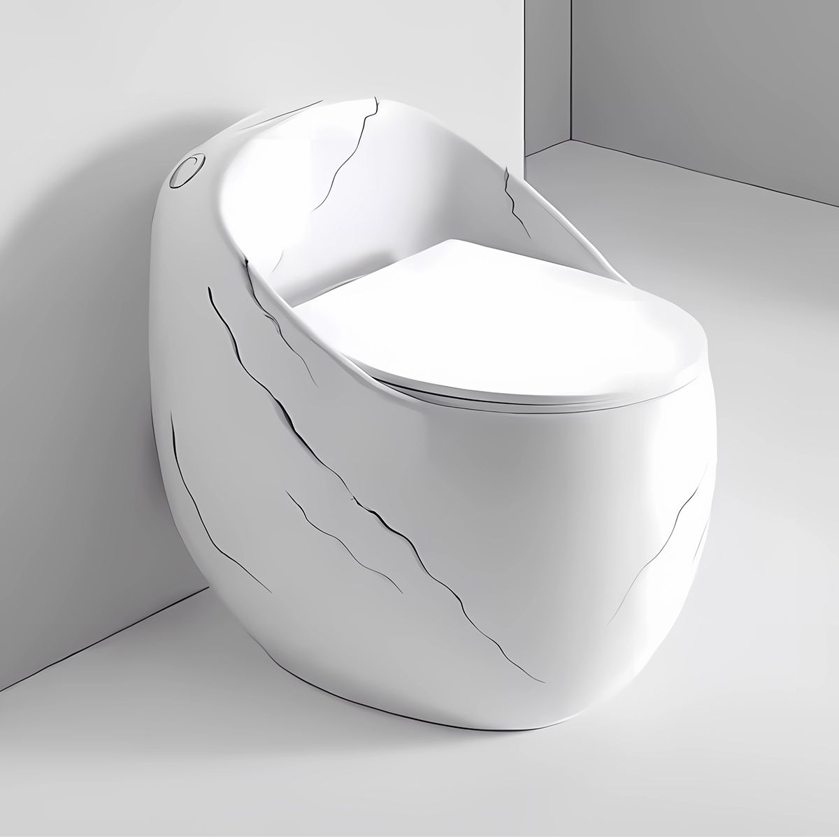 Vas WC Santa Rimless, rezervor incorporat,  Alb Lucios, finisaj Marble, montaj podea, capac cu soft-close, Royalty Line by Ego