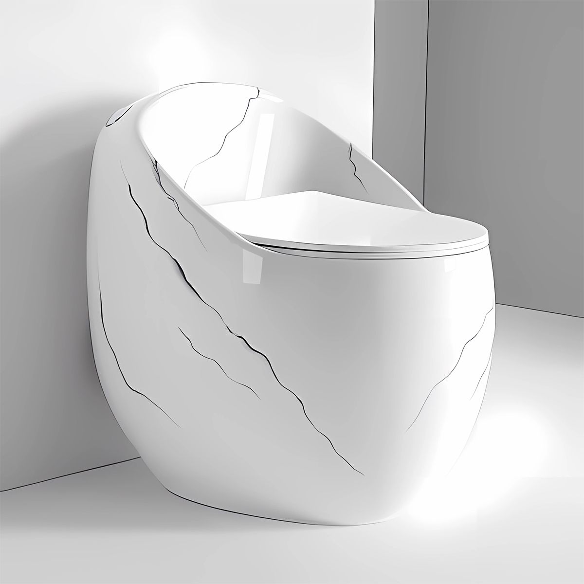 Vas WC Santa Rimless, rezervor incorporat,  Alb Lucios, finisaj Marble, montaj podea, capac cu soft-close, Royalty Line by Ego