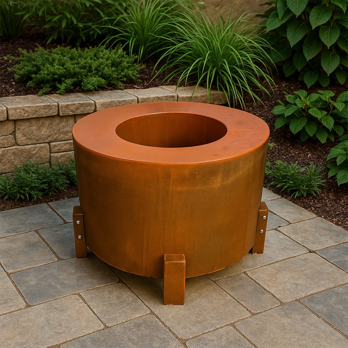 Vatra de foc, otel corten de 2 mm, dia 80 x H 60 cm, Aurora