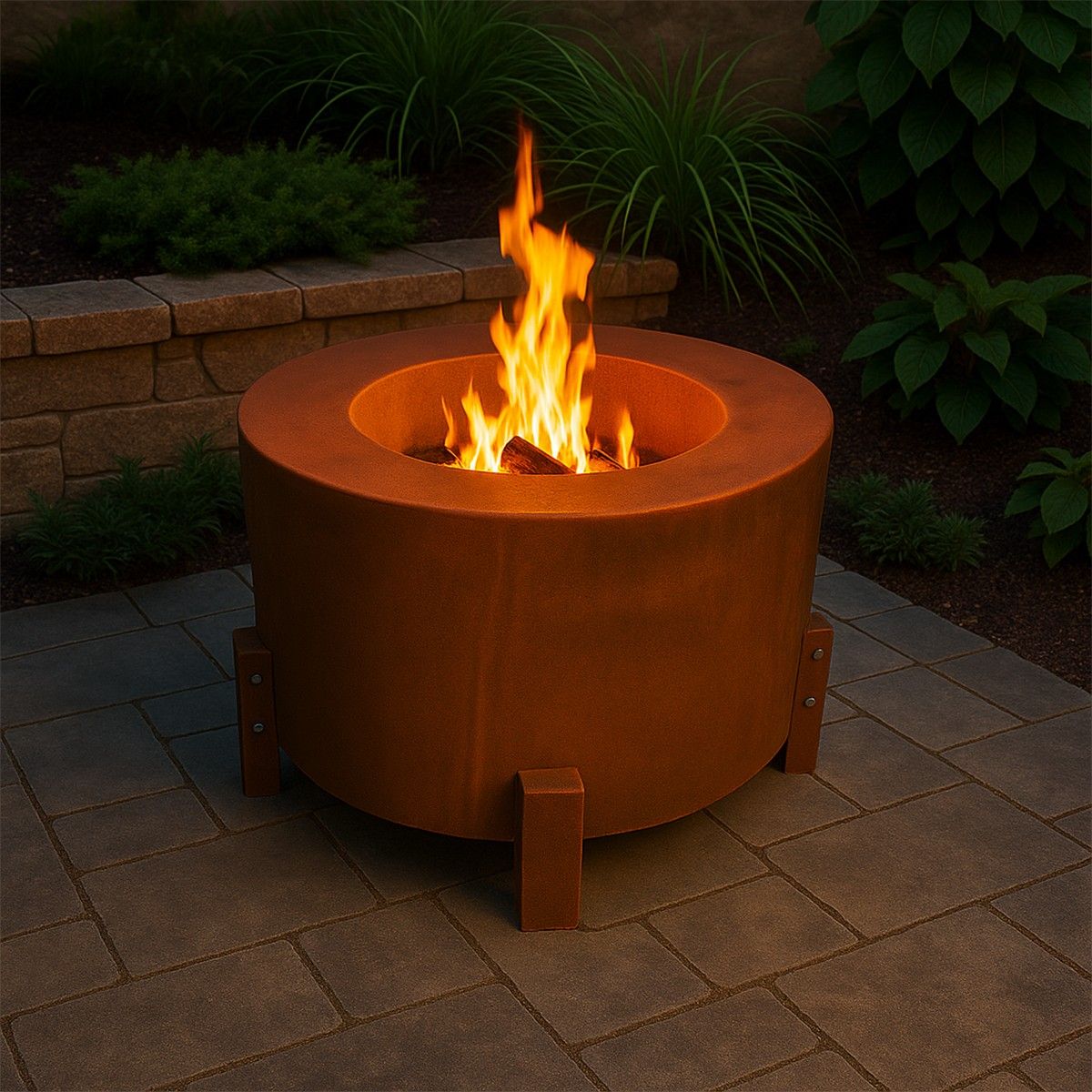 Vatra de foc, otel corten de 2 mm, dia 80 x H 60 cm, Aurora