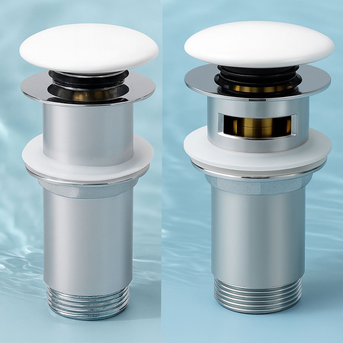 Ventil cu sau fara preaplin, capac ceramic, sistem Push Up, otel, Alb/Crom, Nova