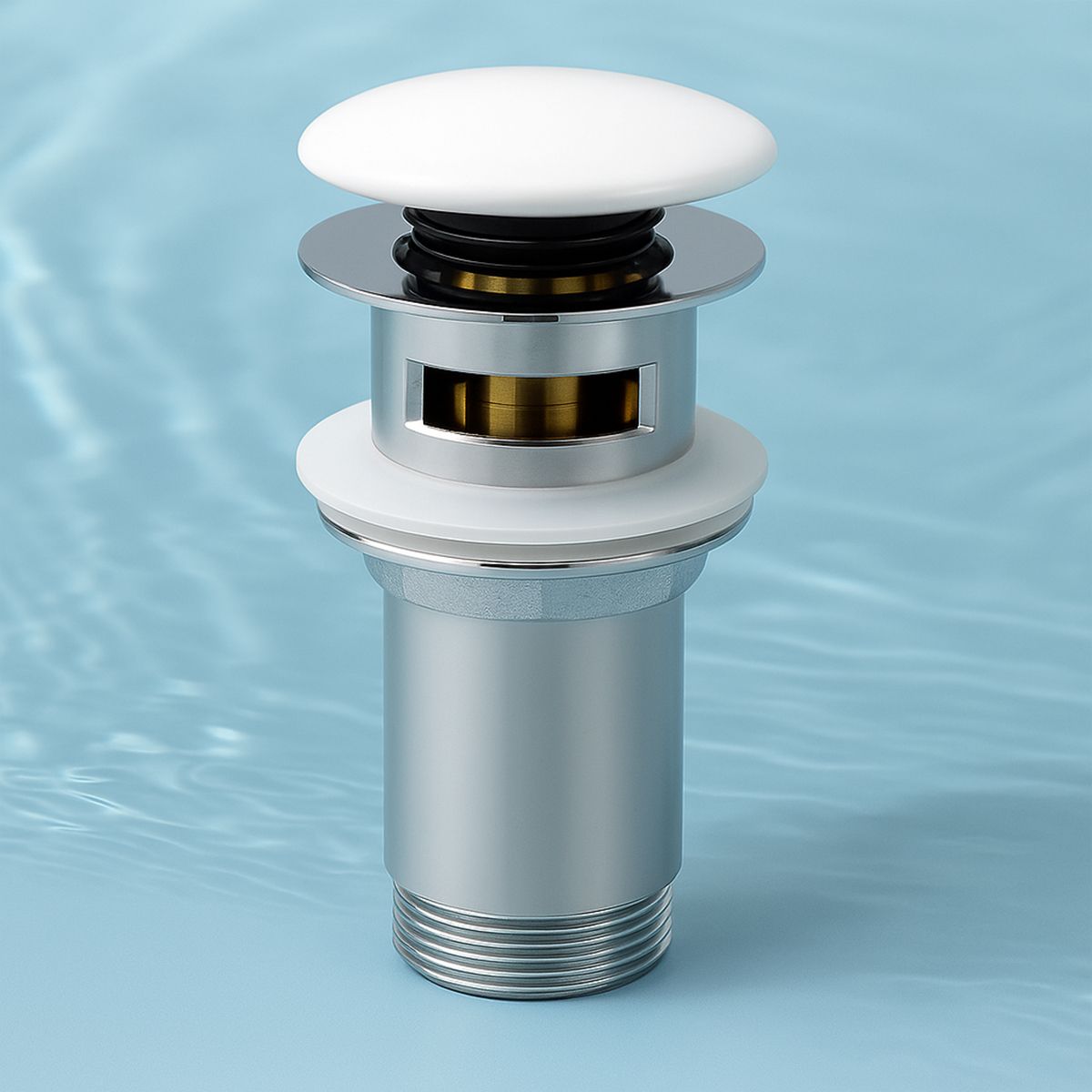 Ventil cu sau fara preaplin, capac ceramic, sistem Push Up, otel, Alb/Crom, Nova