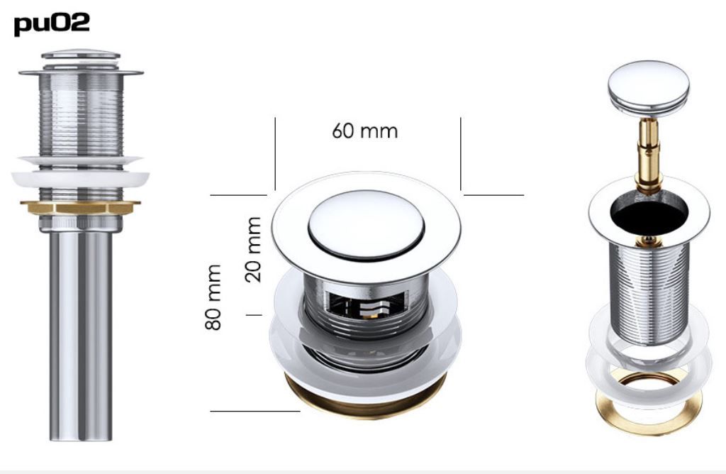 Ventil EGO PU02-05, push-up open, cu sau fara preaplin, design deosebit